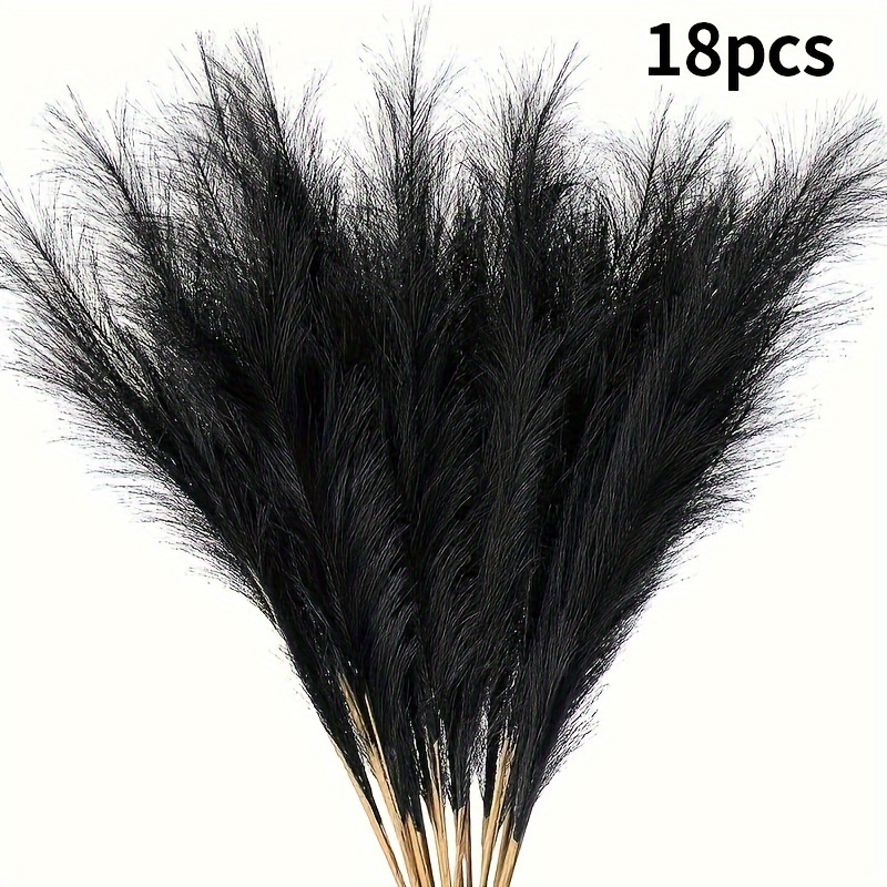 TEMU 5/18pcs, Black Realistic And Durable Pampas Grass Simulation Flowers - Gothic Style/halloween/aesthetics/autumn Home Decoration Essentials, High
