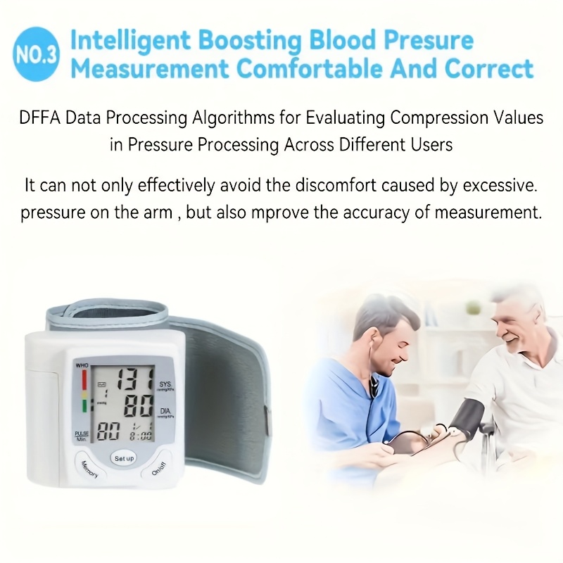 1pc automatic wrist   with large lcd screen adjustable cuff   detection irregular heartbeat alert battery powered batteries not included safe for adults 36v or lower Product details 3