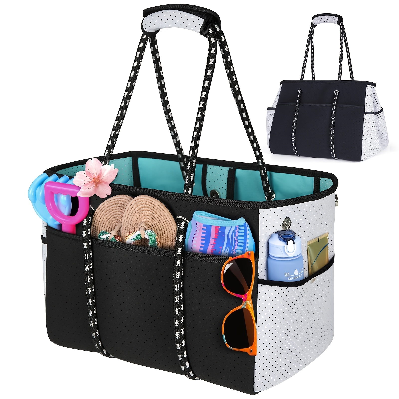   45l high quality   beach tote bag for women foldable neoprene swim bag with removable bottom board lightweight travel bag for pool vacation outdoor activities black