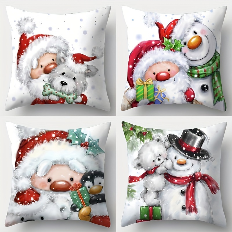 

4pcs Set, Christmas Pillowcase, 17.7 * 17.7 , -sided , , Snowman Pillowcase, Christmas Decoration, Sofa Pillowcase, Pillowcase , For Christmas