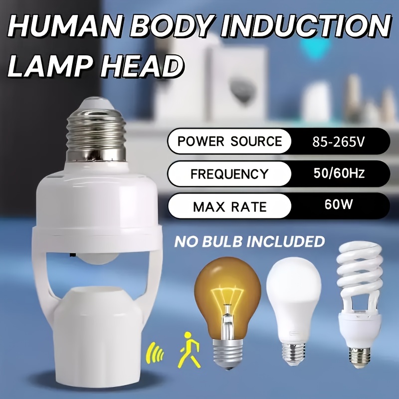 Prise de Lampe à Détecteur de Mouvement AC85-265V, Adaptateur Convertisseur pour Douille E27, Détecteur Infrarouge à Capteur de Mouvement Humain