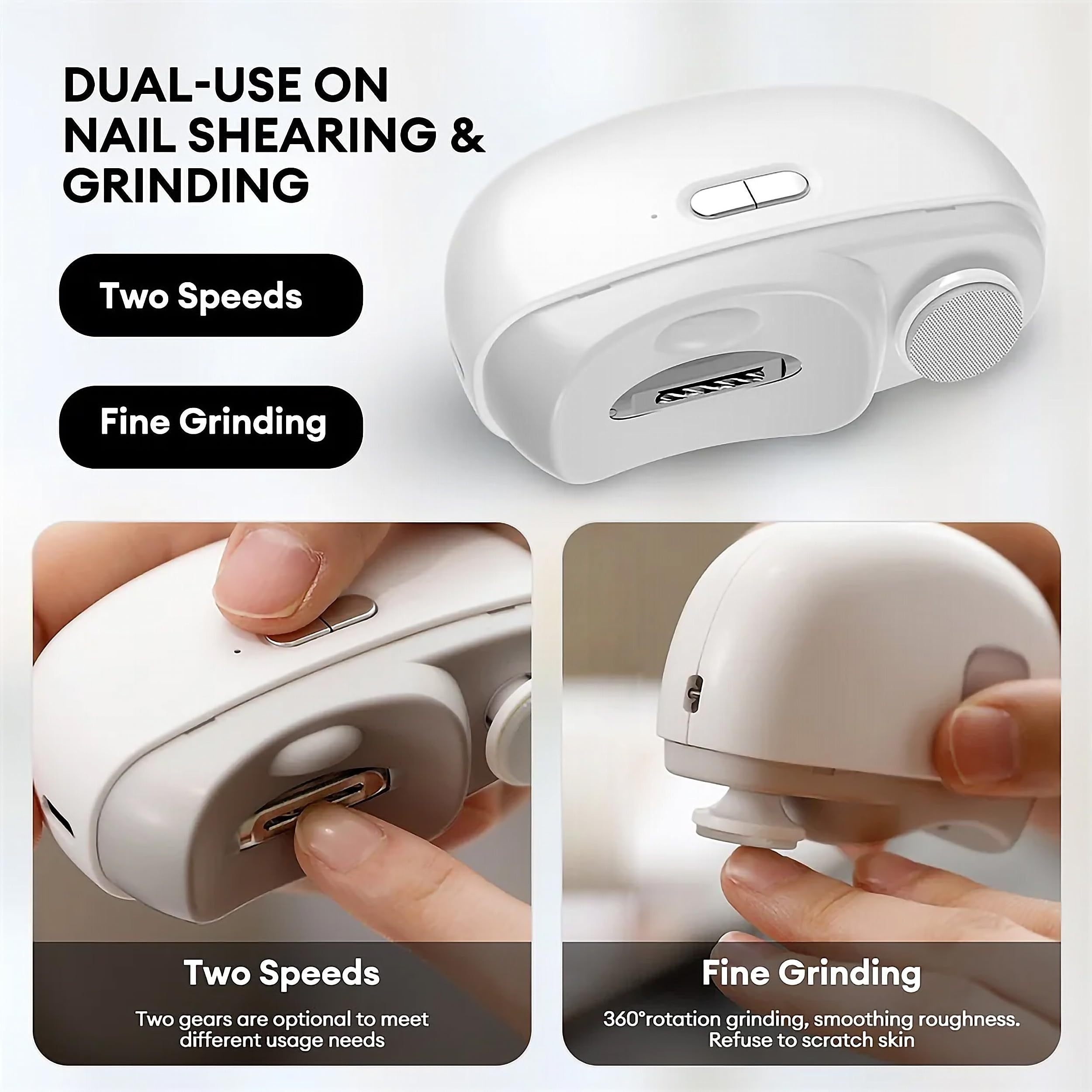 electric nail clipper 2 in 1 nail file with light   rechargeable lithium battery powered nail drill usb charging 360 grinding unscented automatic nail art clipper white details 1