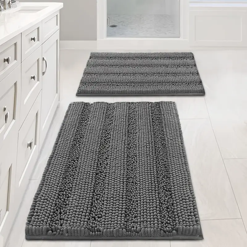 bathroom rugs bath mat set of 2 extra thick chenille striped pattern shaggy bath rugs for bath room non skid bath mats for bathroom floor 32 x 20 plus 24 x 17 inches Product details 3
