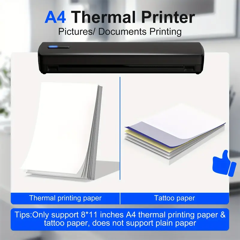 a4 inkless printer portable thermal printer for wireless mobile travel supports letter mini printing compatible with mobile phones and laptops suitable folding paper paper laptop accessory travel printer lightweight device usb rechargeable durable build small business travelers Product details 1