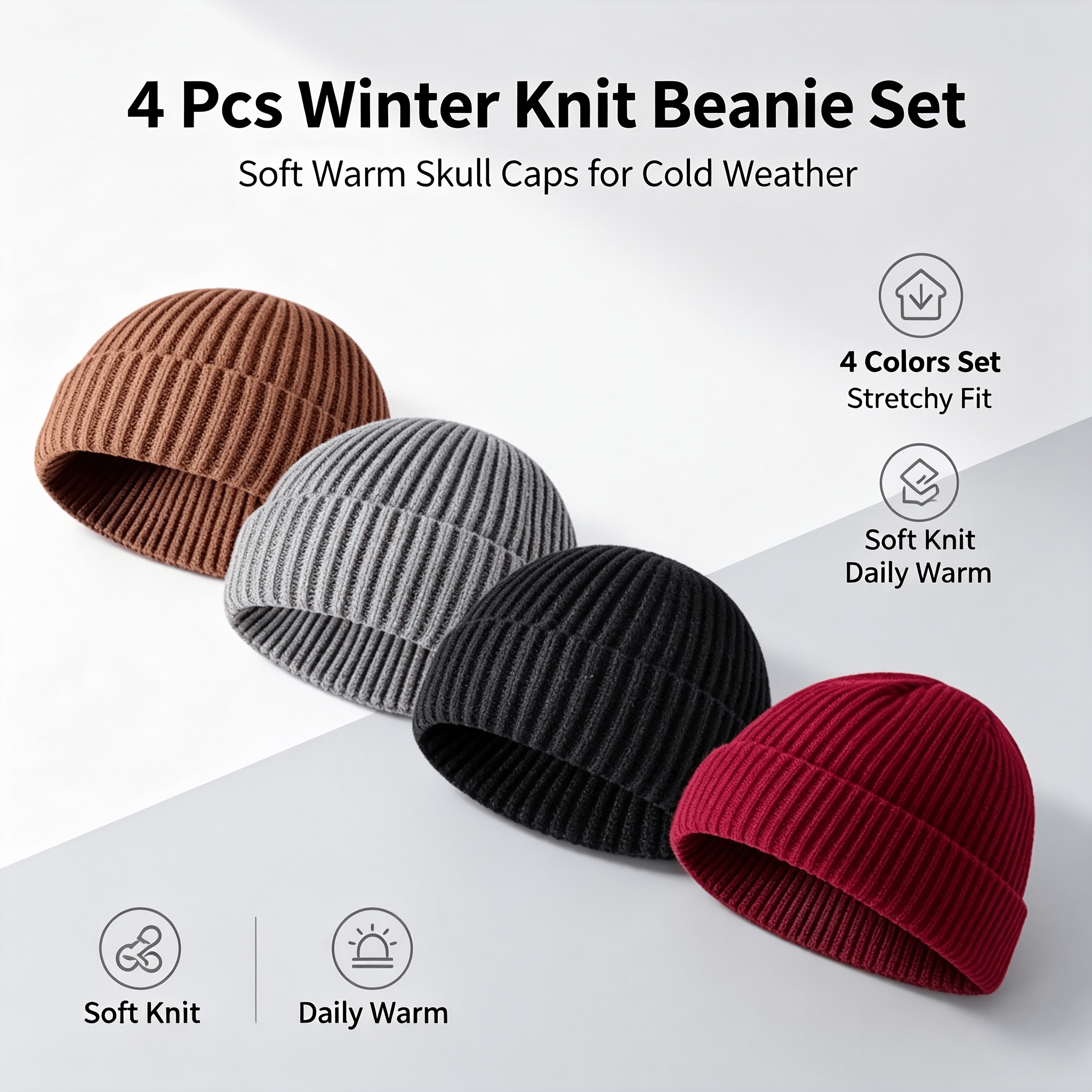 TEMU 4pcs Set, Unisex, No Hat, Hat Set, Hip-hop Hipster Fisherman Skull Hat, Style, Hat, Men's And Women's Autumn And Winter Grapefruit Hat