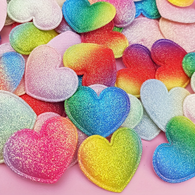 Image of 50pcs Padded Glitter Cloth Heart Appliques For Diy Hat Clothes Leggings Sewing Supplies Headwear Decor Patches