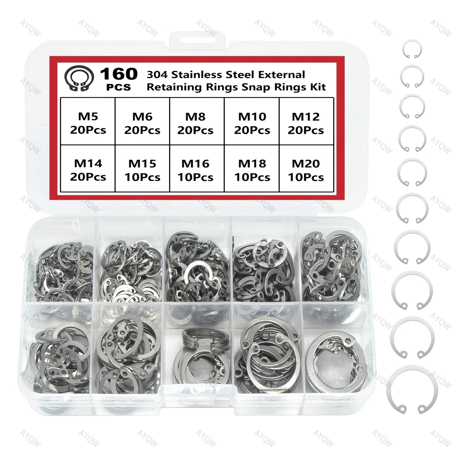 TEMU Kit assortito da 160 pezzi di clip a C in acciaio inossidabile, anelli elastici, anelli di ritegno, anelli di tipo DIN471 interni ed esterni per