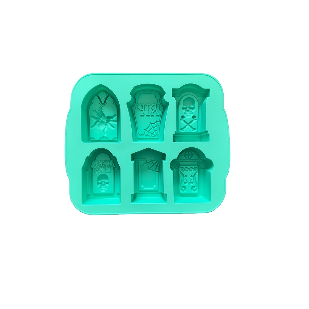 TEMU 1pc Halloween Tombstone-shaped Chocolate Silicone Mold Cube Of Ice Cookie Pudding Dessert Mold Cake Decoration Baking Mold