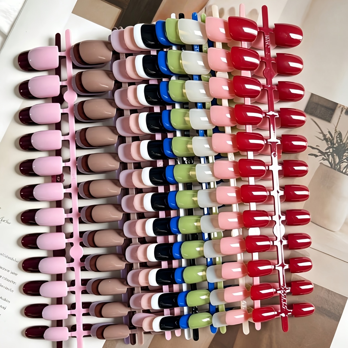 A Bag (120pcs) Of Short Square Press-on Nails, Mixed Multiple Color, Combinations, Detachable Press-on Nails, Glossy Finish, Suitable, Gatherings, And Daily Wear.
