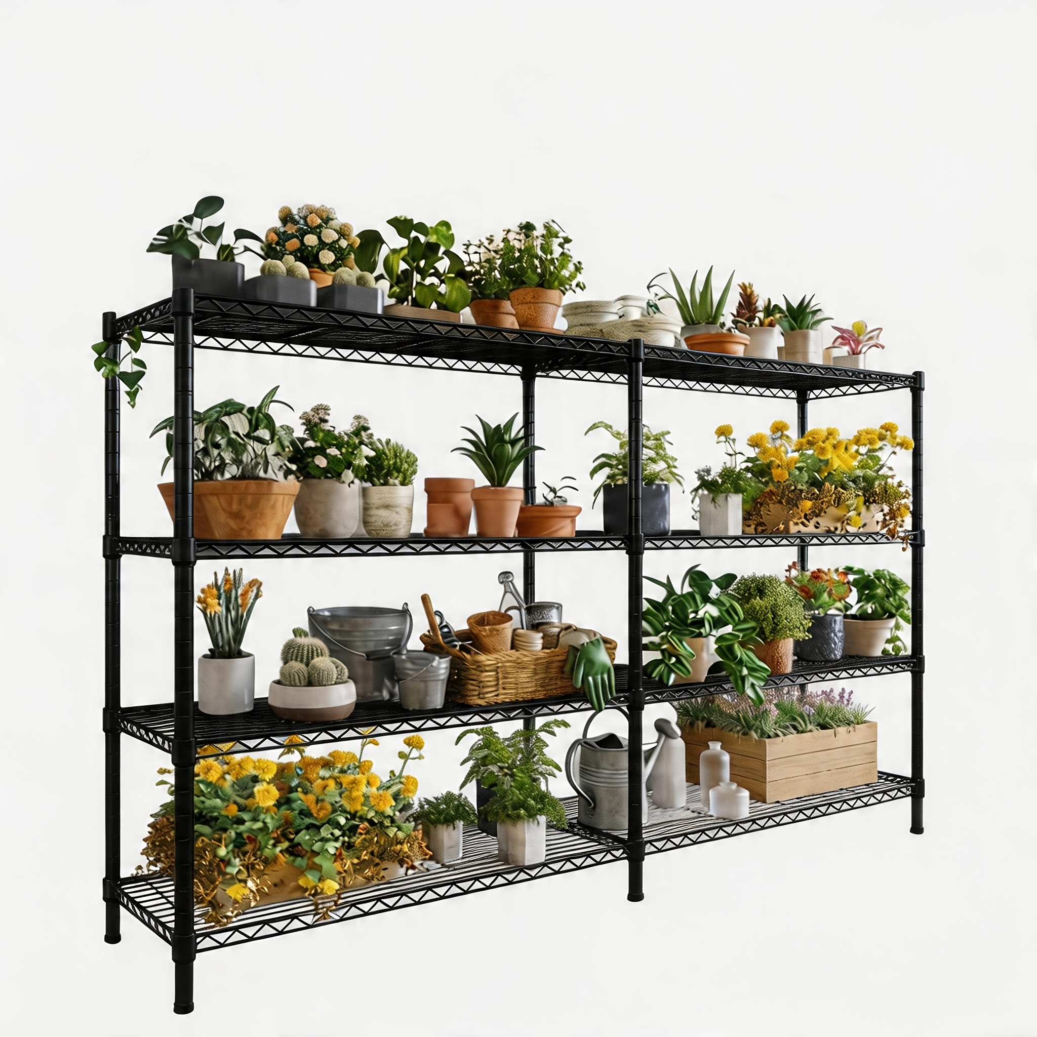 4-tier Heavy-duty Adjustable Height Storage Shelf With Stainless Frame & Plastic Wire Shelves - Freestanding Suitable For Garage, Kitchen, Workshop Shelving Unit, Capacity, Assembly, Space-, Shelves