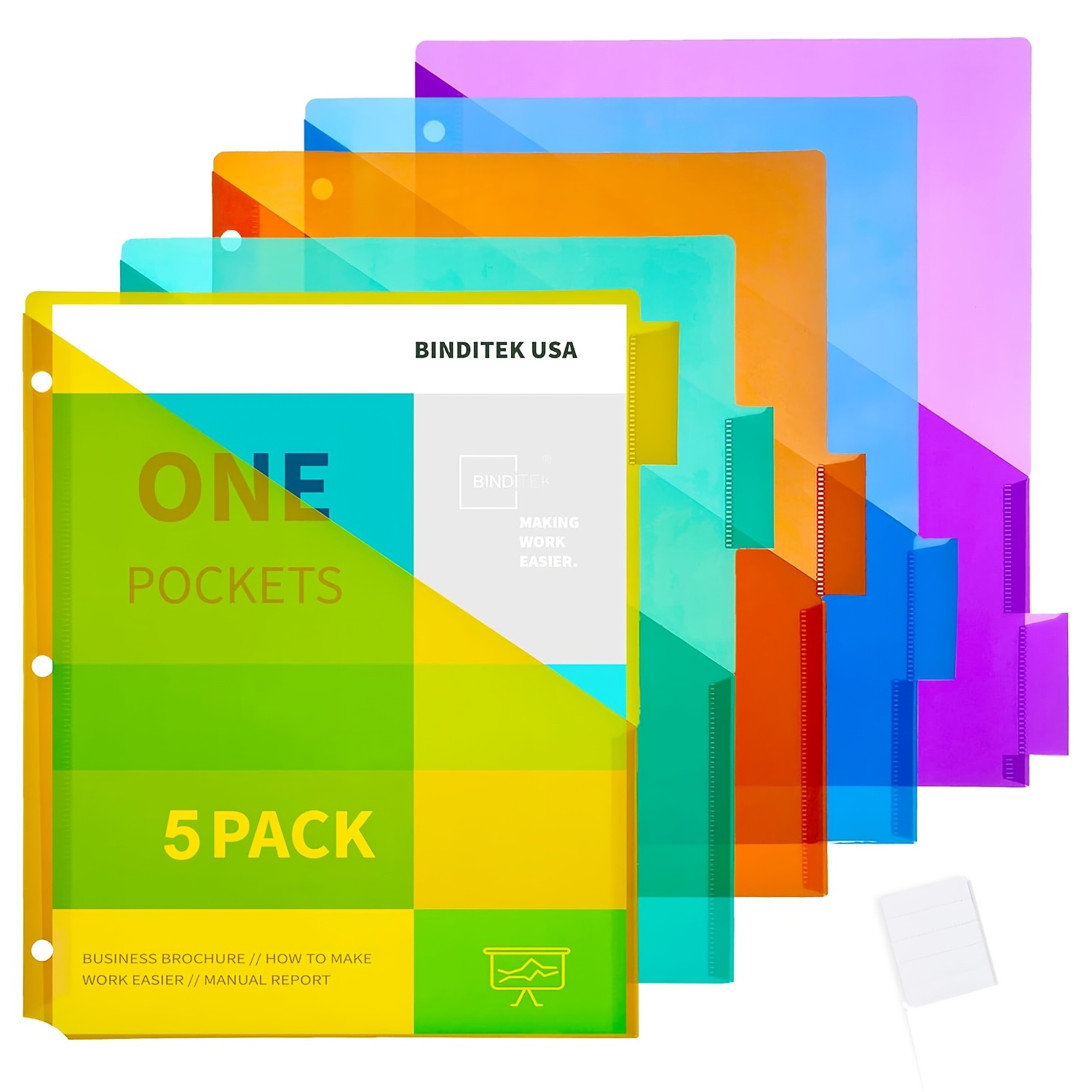 5/10pcs Plastic Binder Dividers With 1 Front Pocket And Tab Binder Divider For 3 Ring Binder, Multicolor, For Office And Home