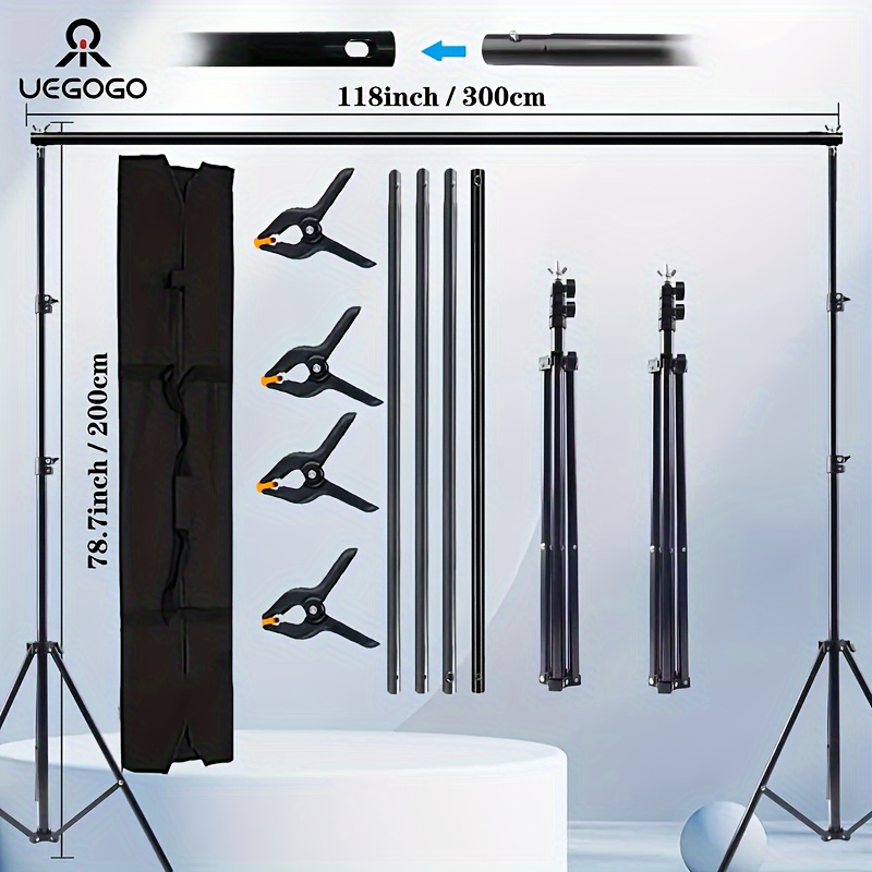 TEMU Uegogo 2x3m Heavy Duty Black Backdrop Stand, Photography/wedding/party Photo Background Support System Kit, With Clamps And Carry Bag, Iron