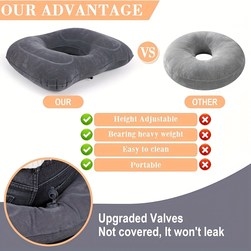 1pc inflatable seat cushion with adjustable firmness flocked pvc cover   for hemorrhoid portable for     use ideal for prolonged sitting post surgery fatigue relief single seat sofa compatible Product details 5