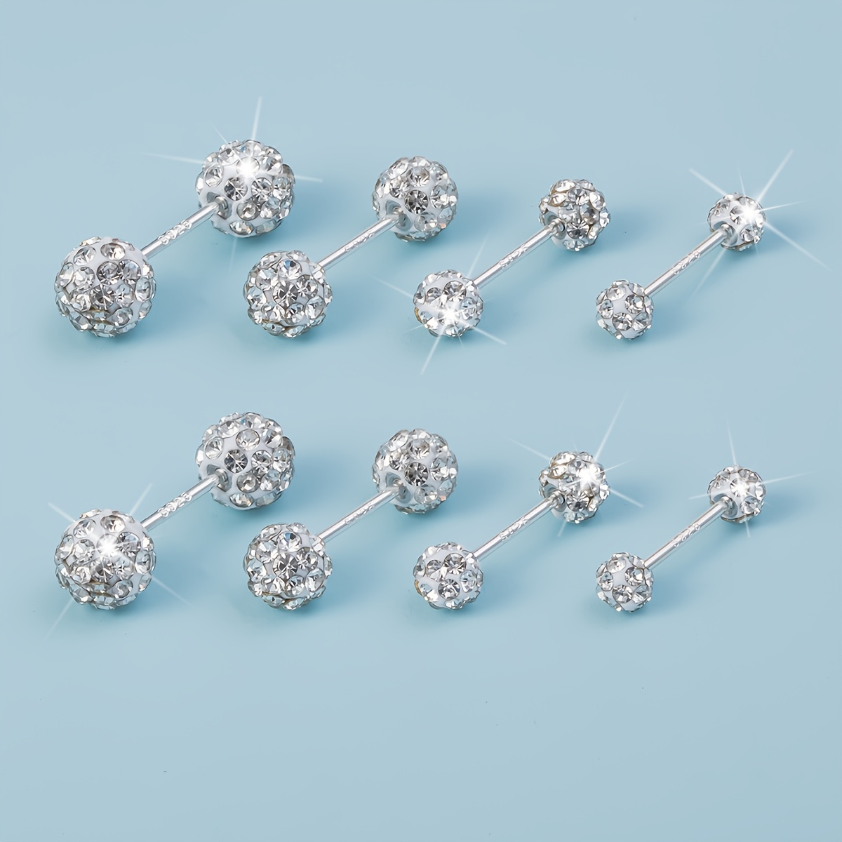 Image of 2/8pcs Shiny 3/4/5/6mm Ball Stud Earrings For Women Ear Cartilage Piercing Tragus Helix Bar Body Jewelry Gift
