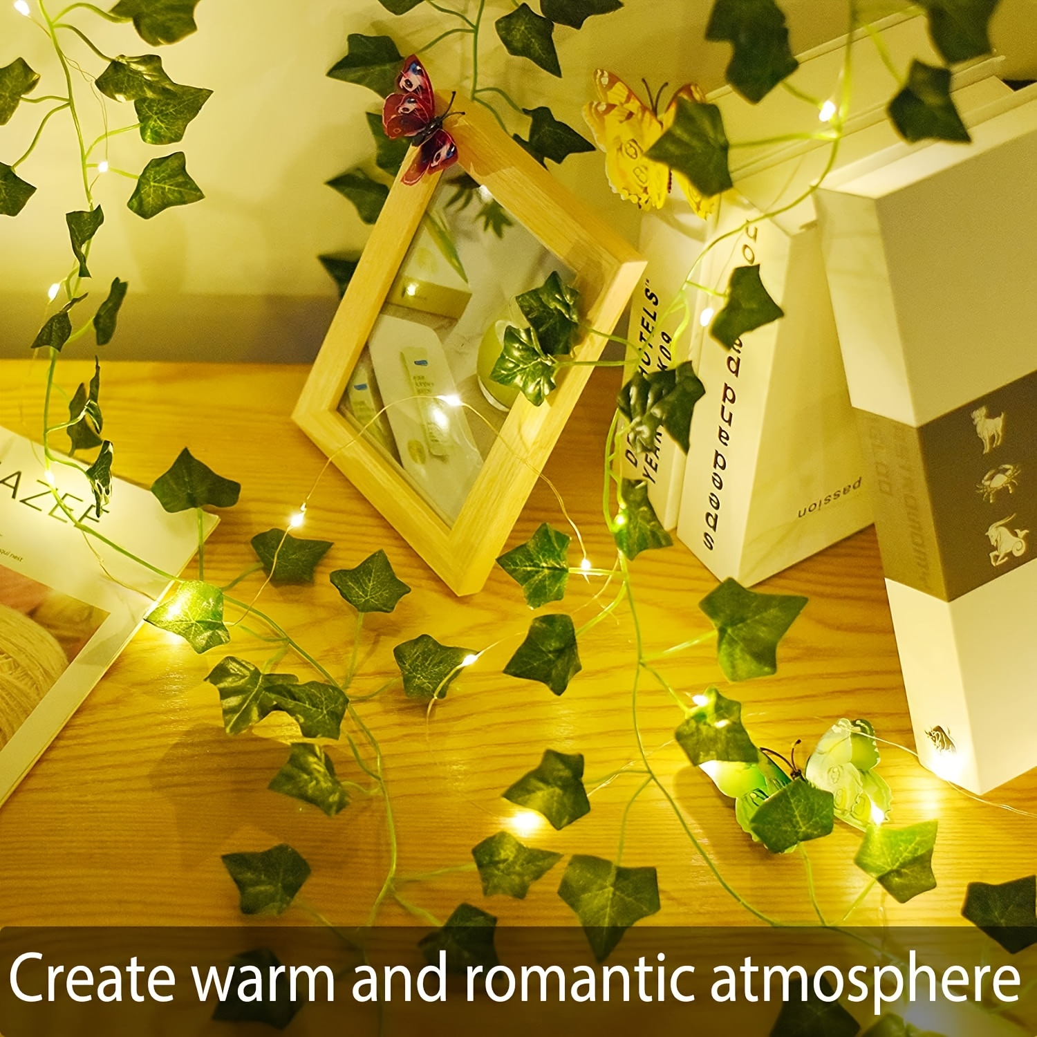 Image of 3/5m Leaves Fake Creeper Green Leaf Ivy Vine Led String Lights For Home Wedding Christmas Hanging Garland Artificial Plants Decor Indoor Decoration (batteries Not Included)