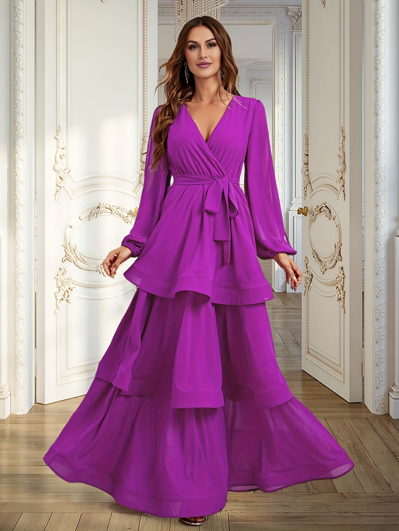 white christmas dresses Plus Size Chiffon Tie Front Dress – 2020AVE main image 0