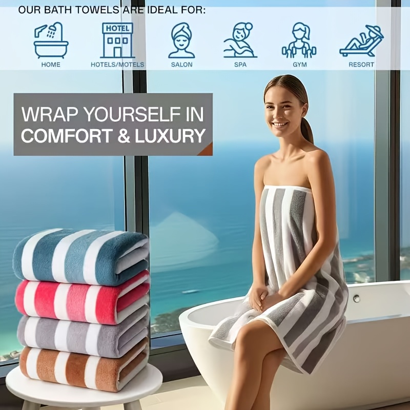 TEMU 4pcs Striped Luxury Household Bath Towel Set, Drying Household Large Bath Towel, Suitable For Bath, Bath, Home Use, Bathroom Cleaning Towel, Bathroom Accessories, Holiday Gifts