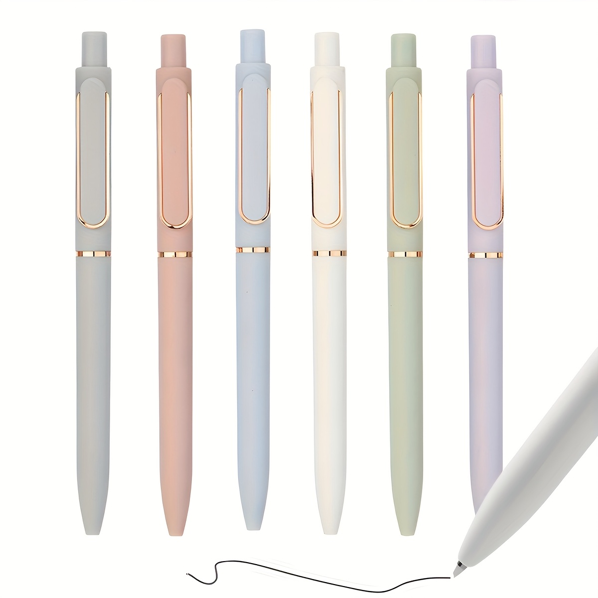 Image of Set Of 6 Retractable Pastel Gel Pens With A Fine 0.5mm Tip, Featuring Black Ink, Perfect For Journaling, Office Tasks, And School Use
