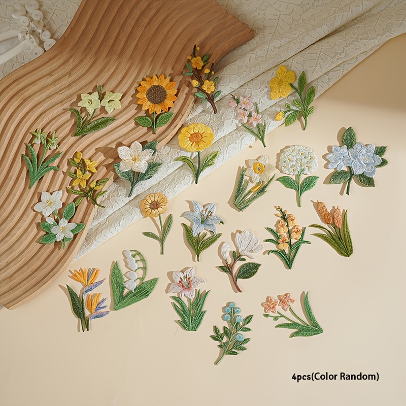 Sunflower Flower Embroidered Iron-on Patch For Clothing And Bags, Stain Repair With Adhesive Backing