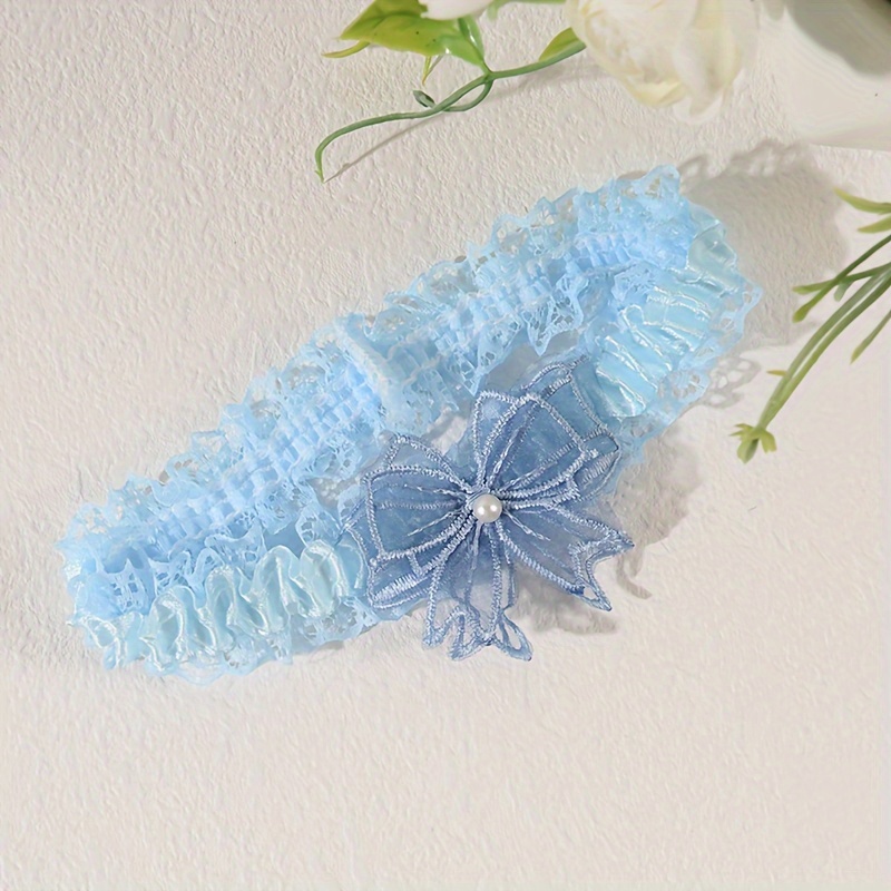 1pc blue lace elastic garter elegant double layer bow