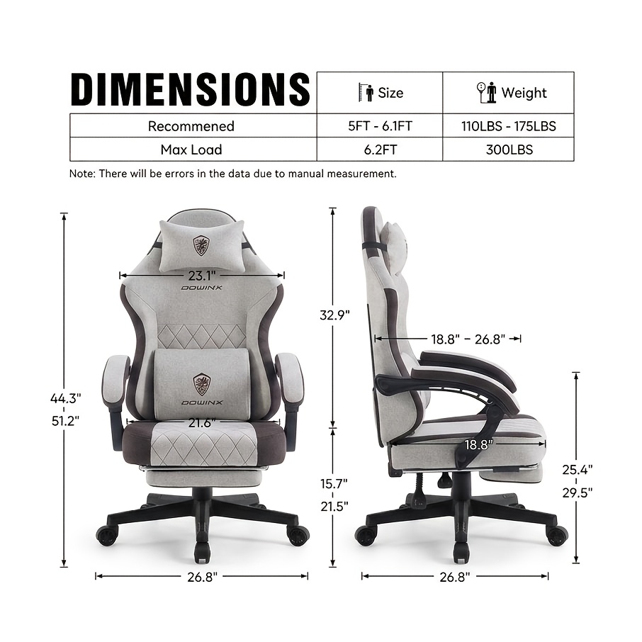 TEMU Breathable Fabric Gaming Chair With Footrest, Adjustable Lumbar Chair For Adults, Ergonomic Large High-back Gaming Armchair With , Suitable For