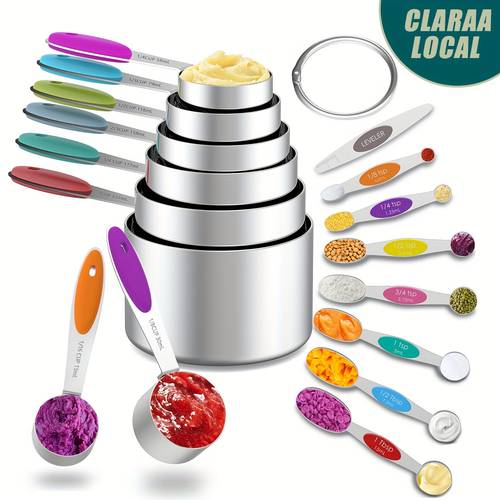 measuring cups and magnetic measuring spoons set stainless steel measuring cups 6 double sided stainless steel measuring spoons 1 leveler