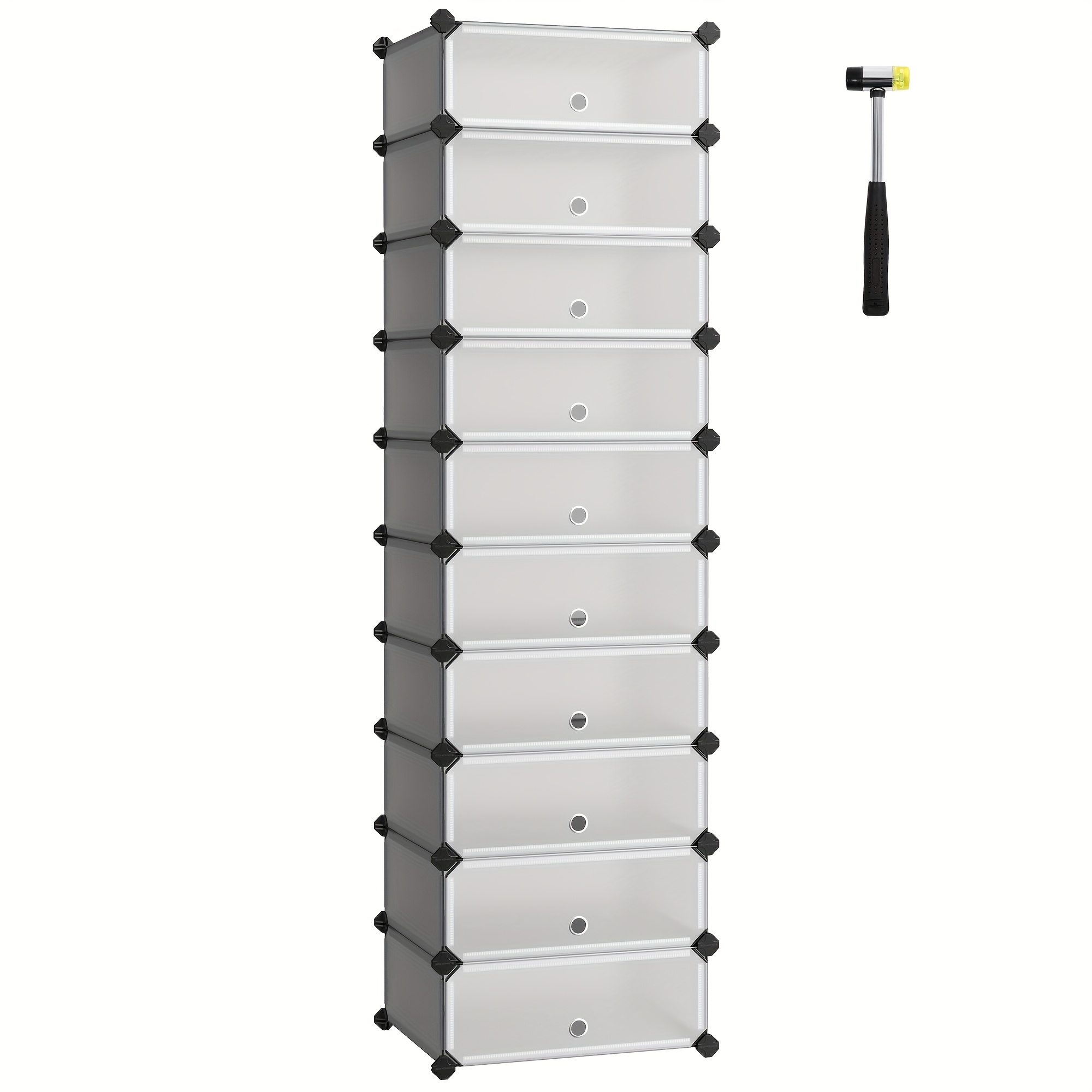 Image of Interlocking Shoe Rack, Rectangular Storage Organiser, 10 Slot Modular Diy Storage Shelf Unit, 40 X 30 X 17cm For Each Slot, Plastic Wardrobe With Doors