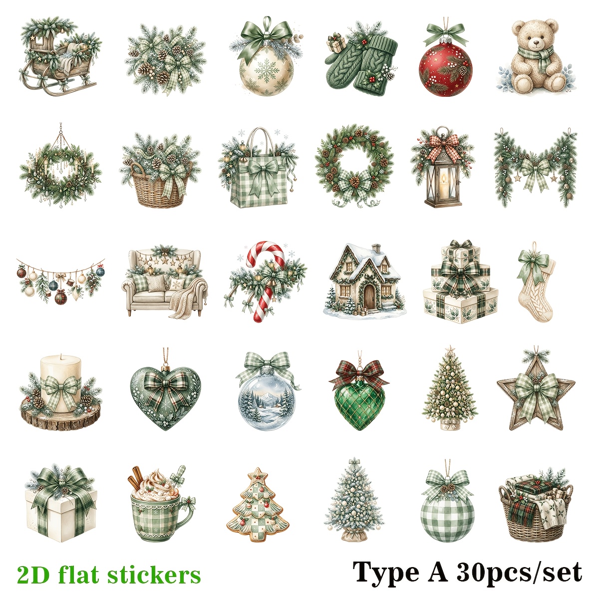 TEMU 30pcs/set Handmade Creative Christmas Light Strip Decoration Series Stickers Suitable For Garbage Diary, Notebook, Scrapbook Decoration, Cutting