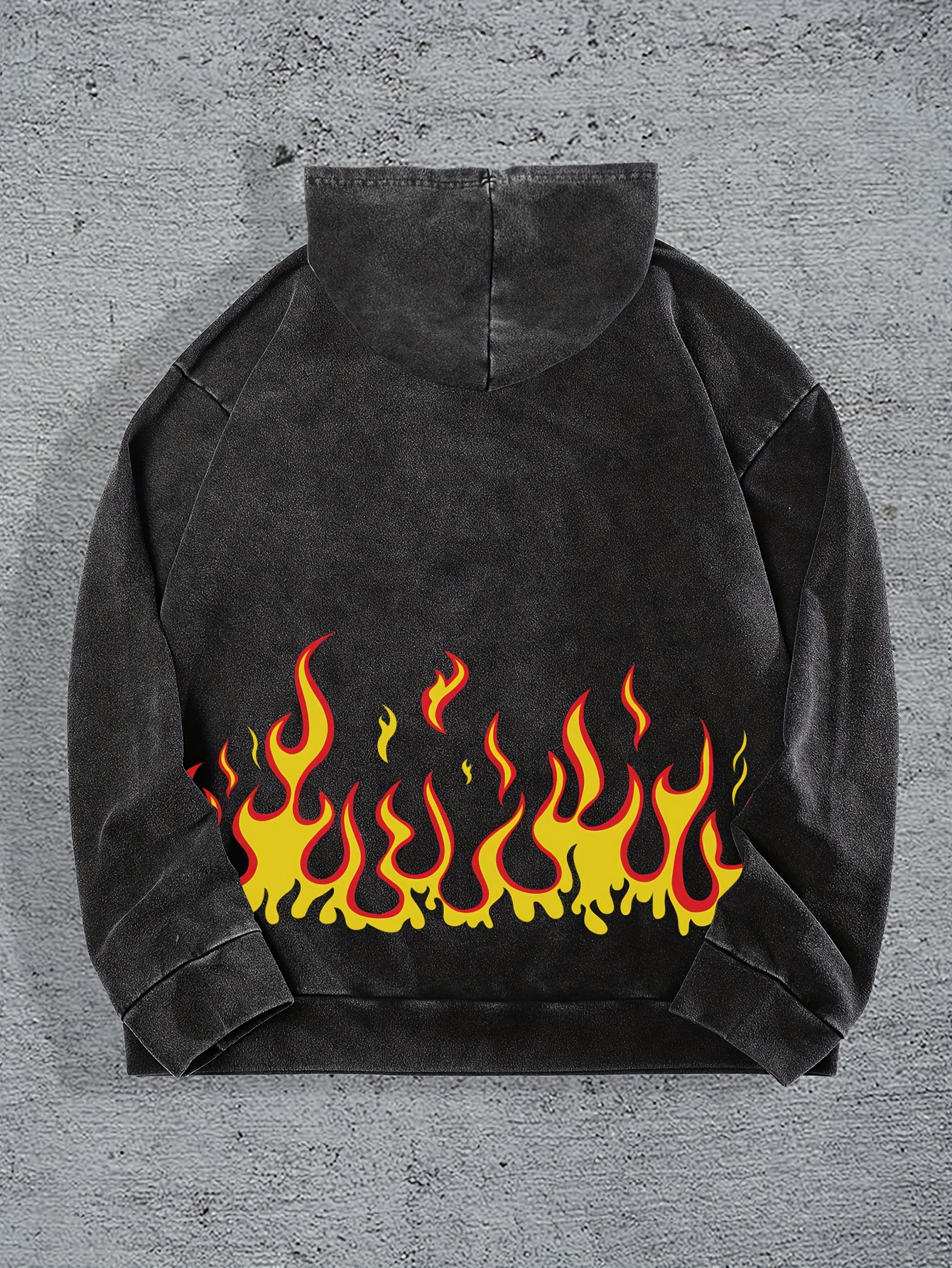 mens flame print streetwear hooded jacket distressed vintage