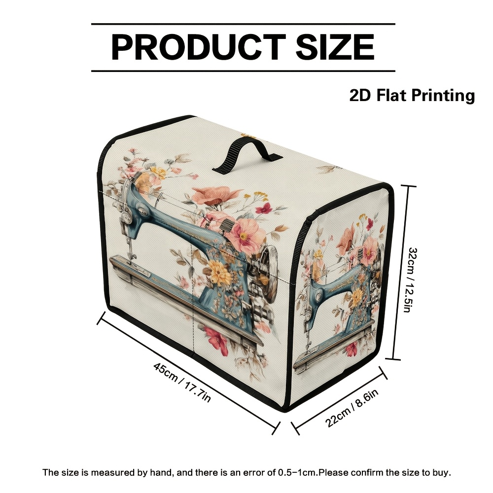 TEMU 1pc Housse de machine à coudre 2D plate vintage avec motif floral imprimé et poche, Housse anti-poussière légère en tissu avec poignée, Convient