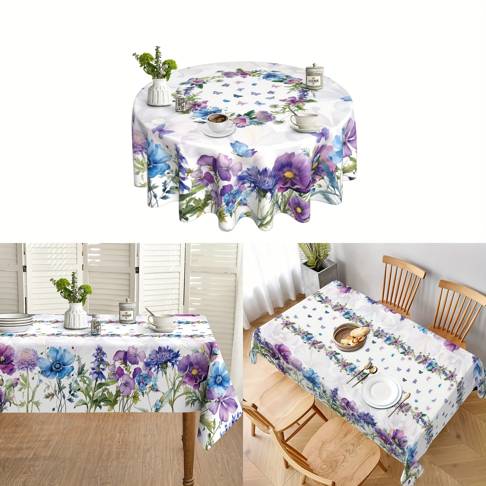 

Floral & Round Tablecloth - Spring/summer Parties, & Home Dining Decor, Polyester, Woven Design, Ideal Gift Idea