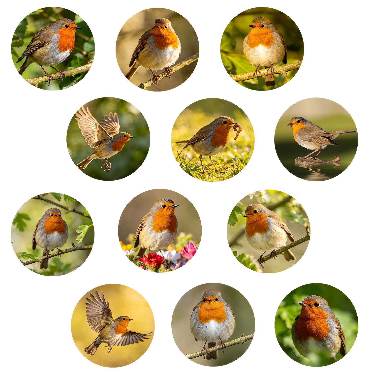 TEMU Cute Red-breasted Robin Pattern Refrigerator Magnet, Spring Flower And Bird Real-scene Picture, Round Glass Soft Magnetic Sticker, Refrigerator