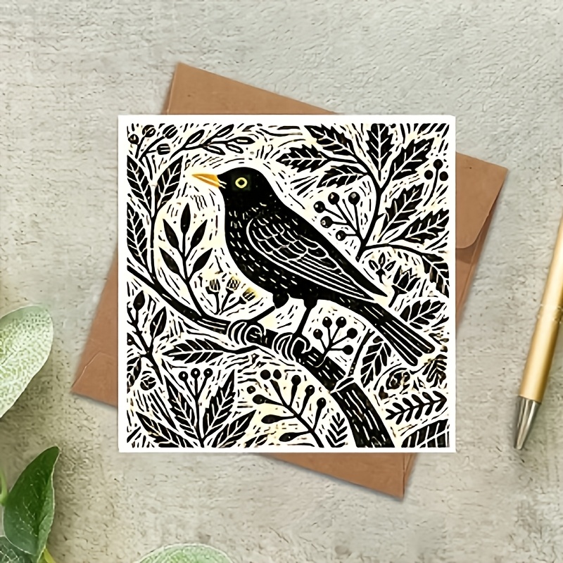 TEMU A Vintage-style Bird Birthday Card Featuring A And Leaves, Suitable For Everyone. High-quality Paper And Includes An Envelope. A Unique Gift
