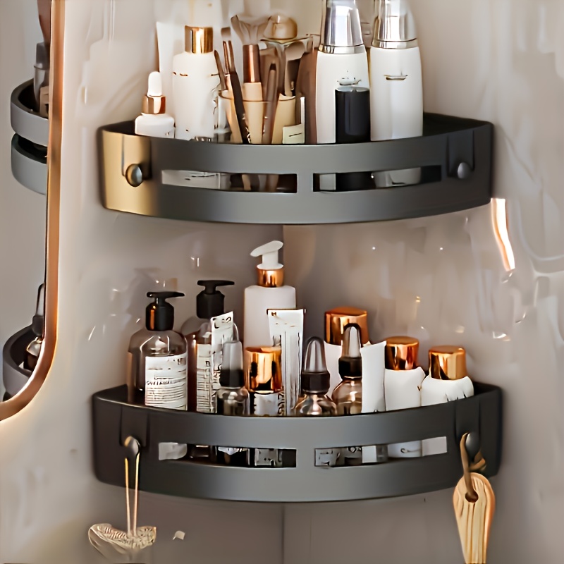 E-shop 2 Stück Bohrfreie Eckregale aus Kunststoff, Wandorganizer für Bad, Kosmetik- Shampoo-Aufbewahrung, Multifunktionale Wandregale für Küche