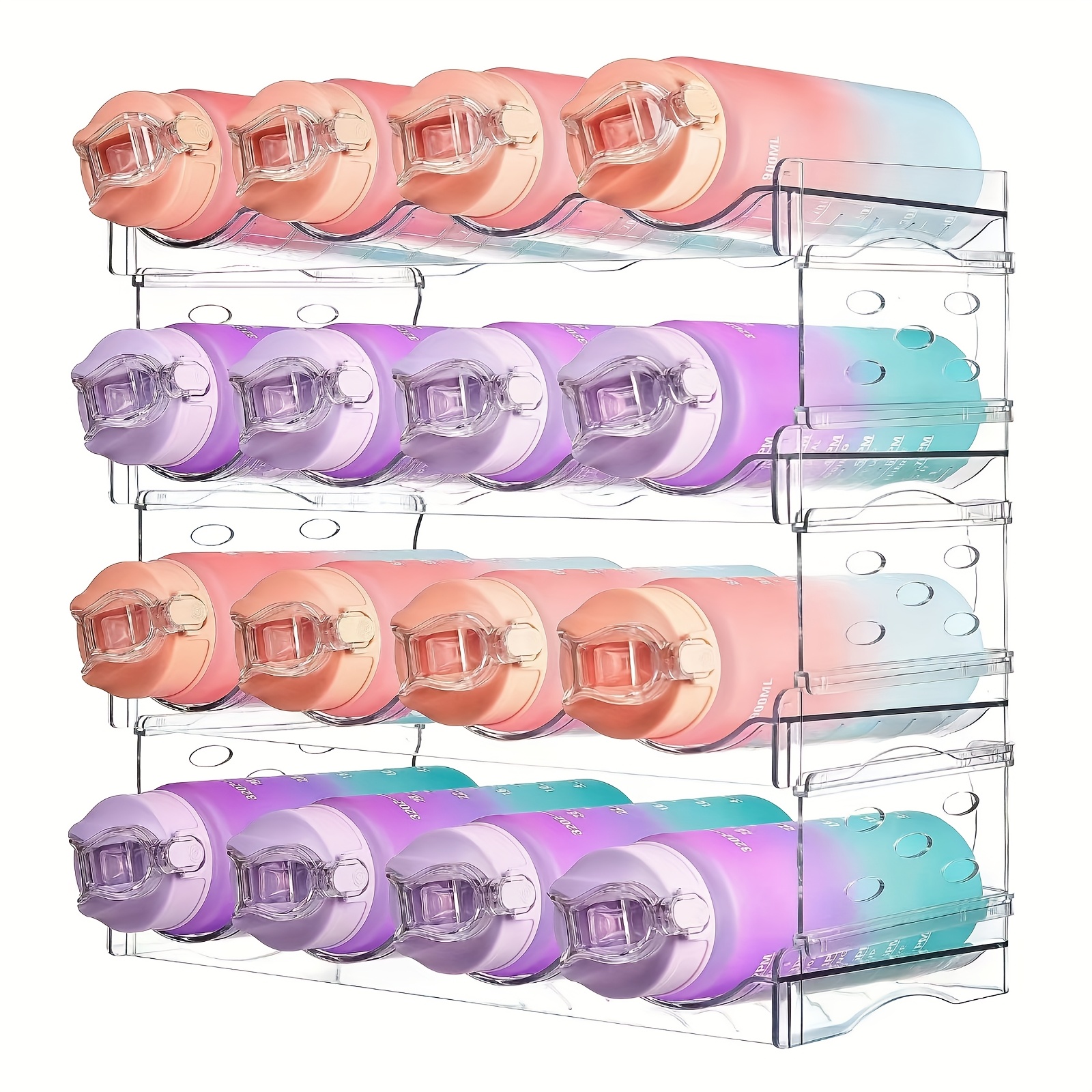 TEMU Of 4 Transparent Stackable Racks For Organizing Water Bottles And Wine, Designed For Kitchen Cabinets, Of Holding 16 Bottles 4 Tiers