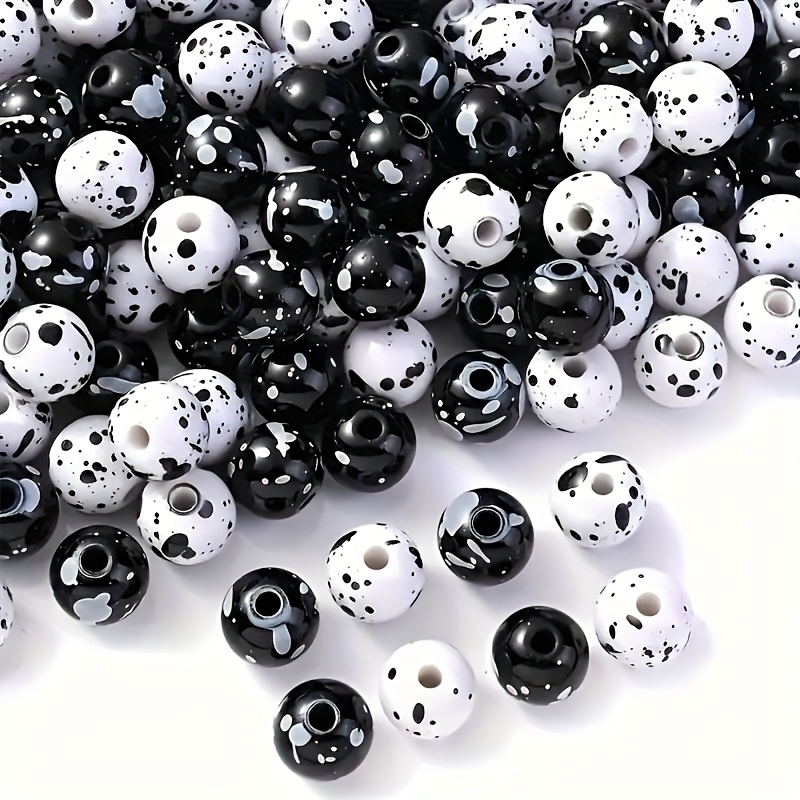 Image of 8mm 100pcs Black And White Style Acrylic Round Beads For Diy Bracelets, Necklaces, Rings, And Craft Jewelry Making Supplies