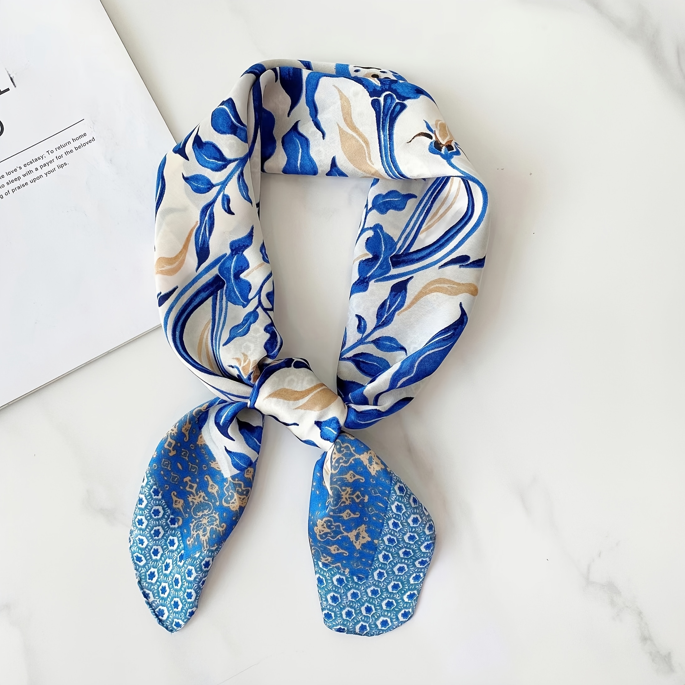 TEMU Bandana Sciarpa Quadrata da Donna 70 cm con Motivo a Porcellana Blu e , da e Versatile, Foulard Decorativo, Sciarpa Multifunzionale e Elastico