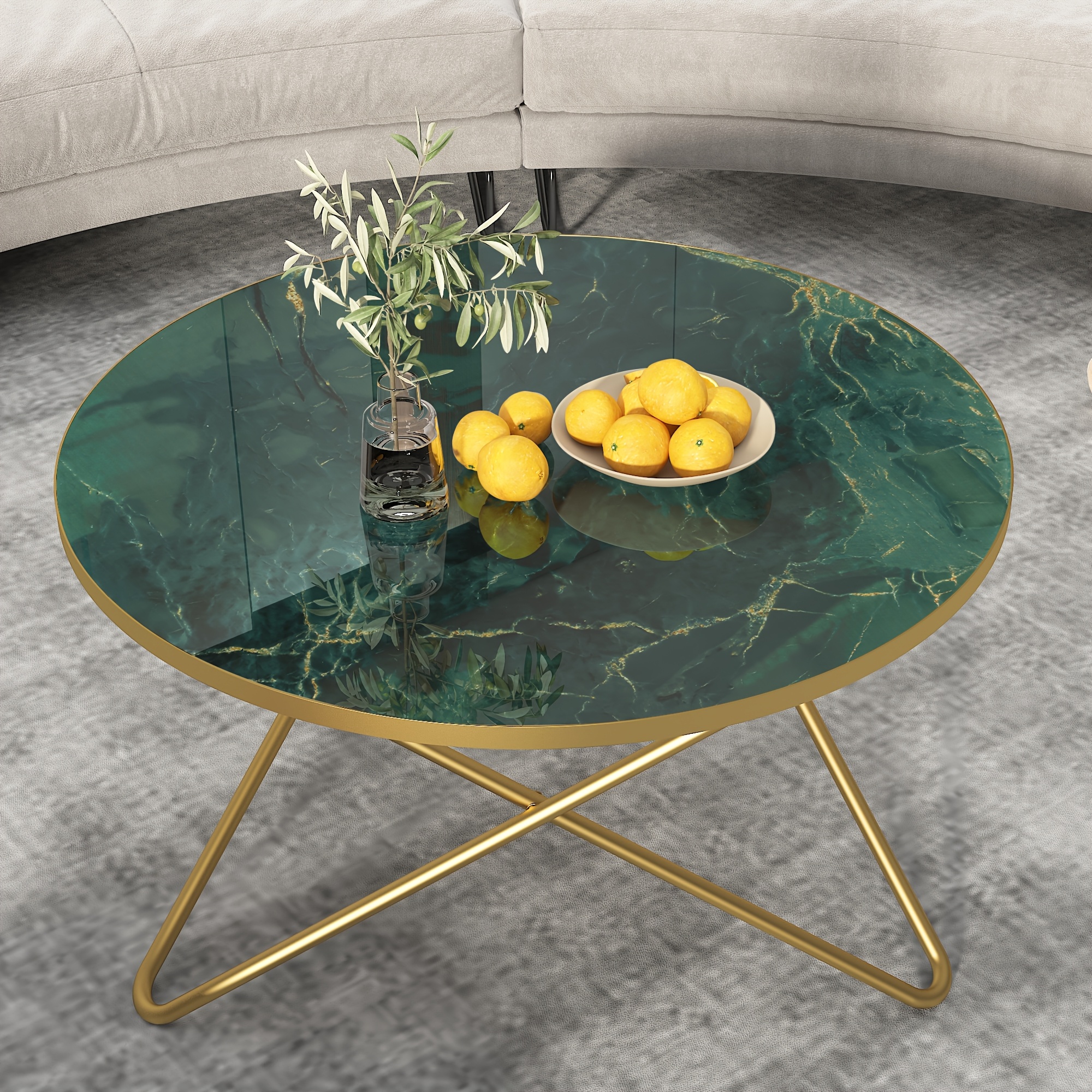 80cm Marble Accent Table, Modern End Table, Large Coffee Table Home Decor For Living Room, Dining Room, Tea, Coffee W/metal Frame