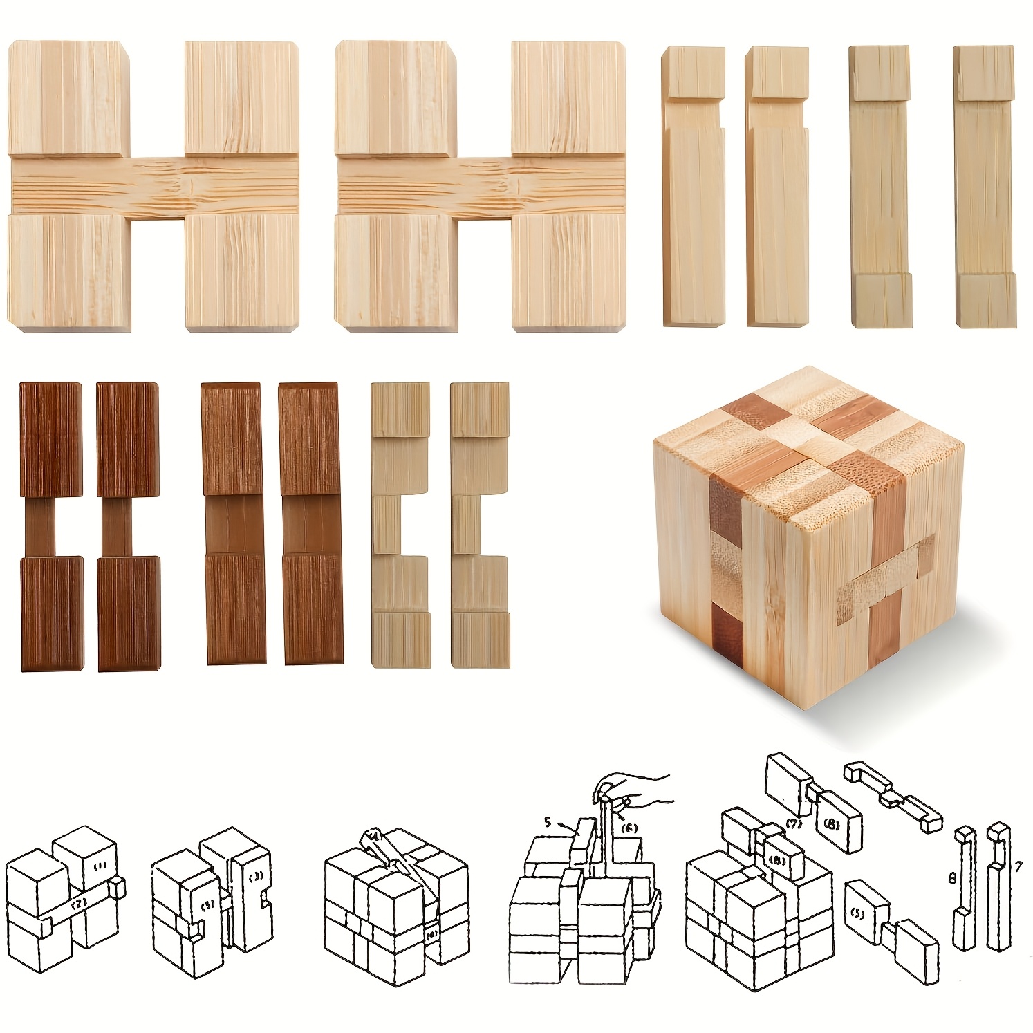 4 teiliges set bambus gehirn teaser puzzles 3d holz - Temu Germany