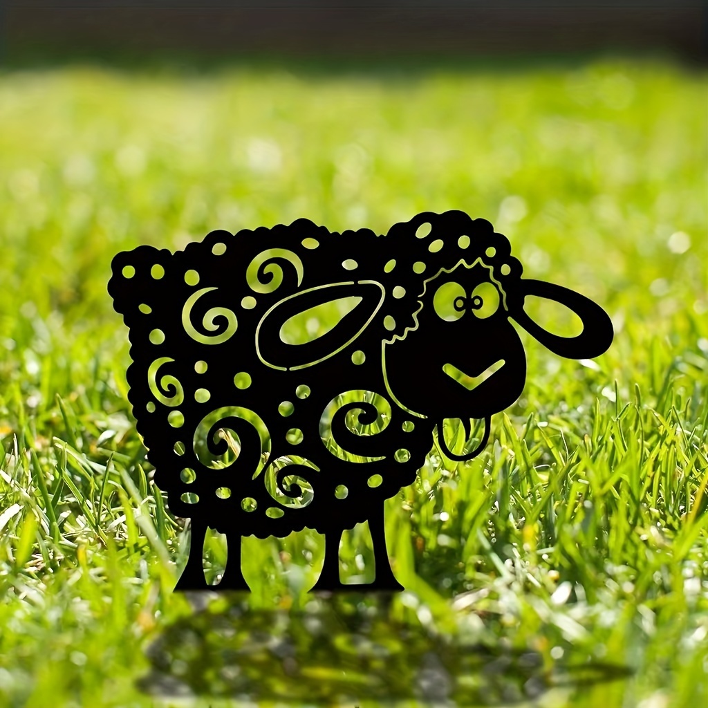 

Charming Metal Lamb Garden Stake - Laser-cut Iron Art For Outdoor Decor, Perfect For Thanksgiving & All Seasons