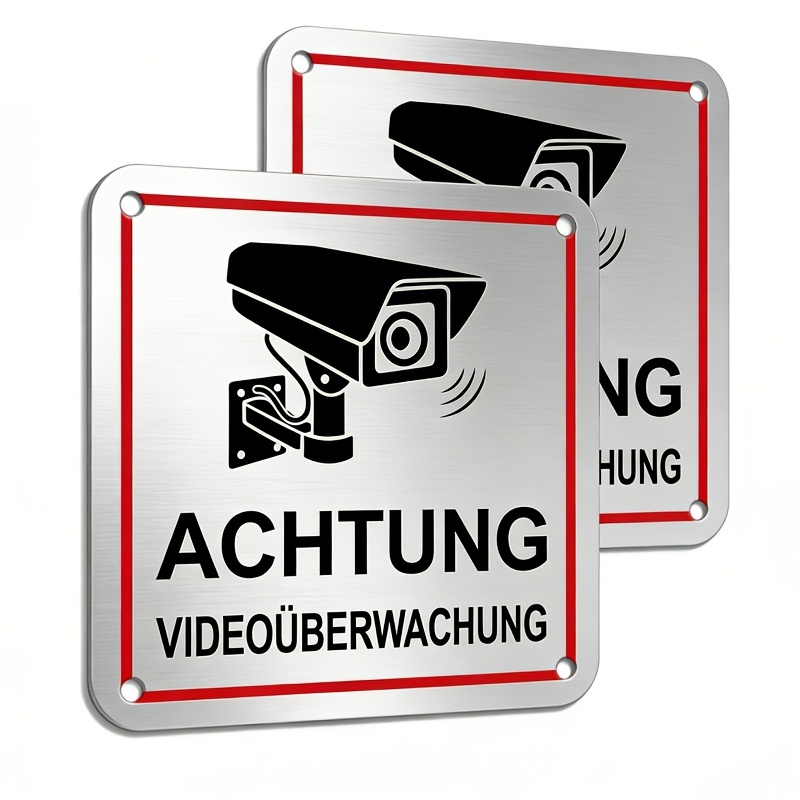 Image of Warning Signs In German, Safety Warning Signs, Video Surveillance Warning Signs, Small Size 10×10 Cm, Suitable For Indoor And Outdoor Environments