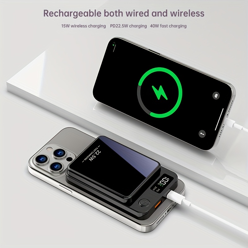 [Fast Charging Power Bank] 22.5W PD Fast Charging Power Bank 10000/5000mAh - Portable Wireless Charger, Magnetic Wireless Charging Pack, USB Type-C, LED Power Display, Rechargeable Lithium Polymer Battery For Android/iPhone Devices