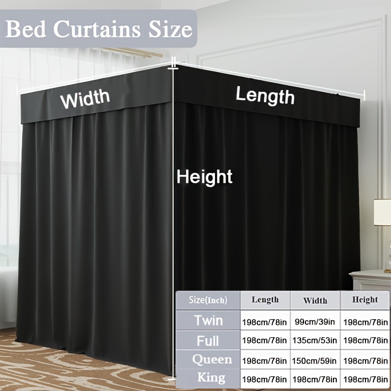 TEMU Black Light-blocking Curtains For A Queen Canopy Bed, Designed For Decorating The Bedrooms Of Adult Boys And Girls
