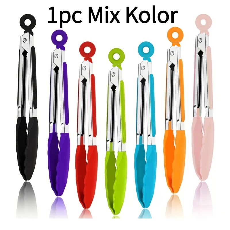 TEMU Multifunctional Stainless Steel Tongs For Bbq, Grilling, And Cooking, Random , With Silicone Tip Anti-slip And Heat-resistant
