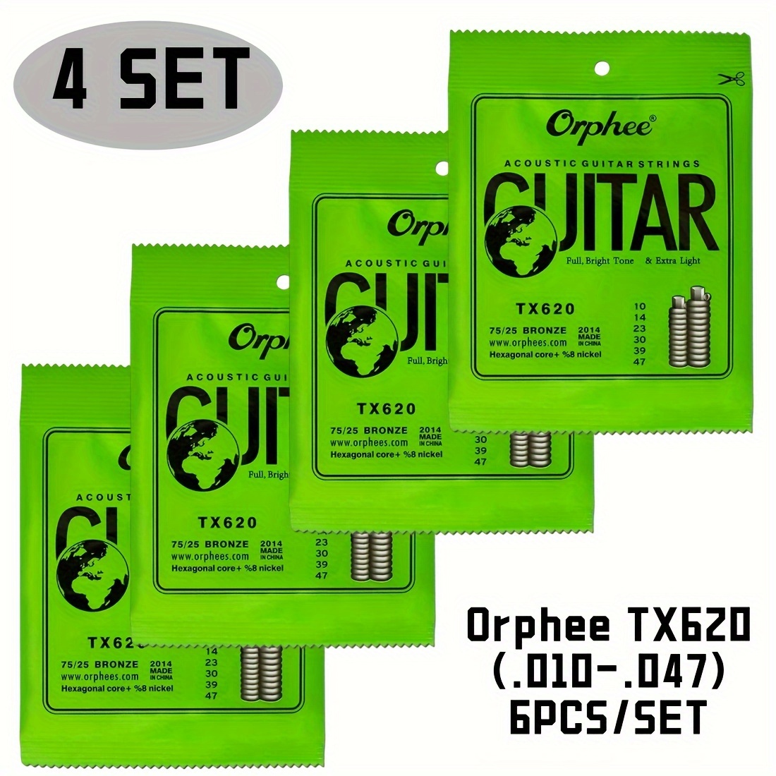 

(6pcs/set) Tx620 Acoustic Guitar String (.010-.047) Bronze Tension