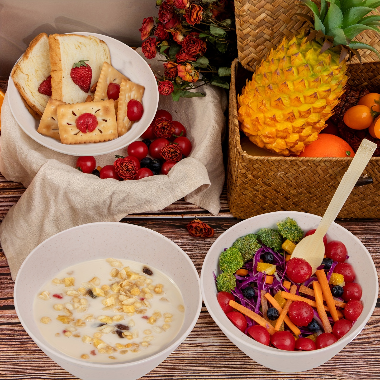 Vaisselle Plastique Pique-nique Set Vaisselle Camping 4 Pièces - Assiette, Bol, Tasse, Couverts | Plastique Réutilisable Micro-ondable Vaisselle Outdoor Lave-vaisselle