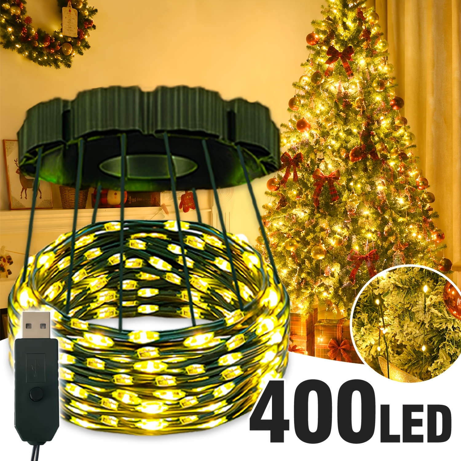Image of 1pc 400 Leds Outdoor Christmas Tree Lights Usb 8 Flash Indoor Outdoor Xmas Atmosphere For Garden Wedding Party