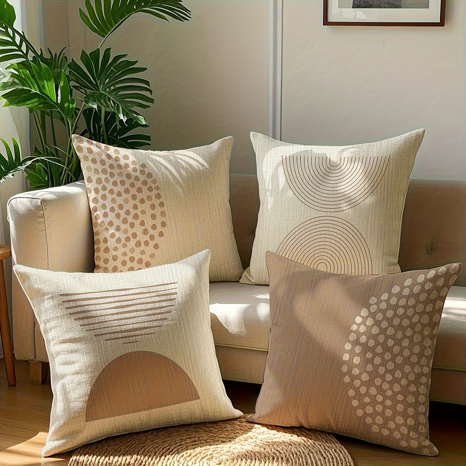 TEMU Jit4pcs Cushion Cover Features A Bohemian Style Geometric Pattern, Soft And Comfortable With A Zipper Closure. It's Living Room Sofas, Beds,
