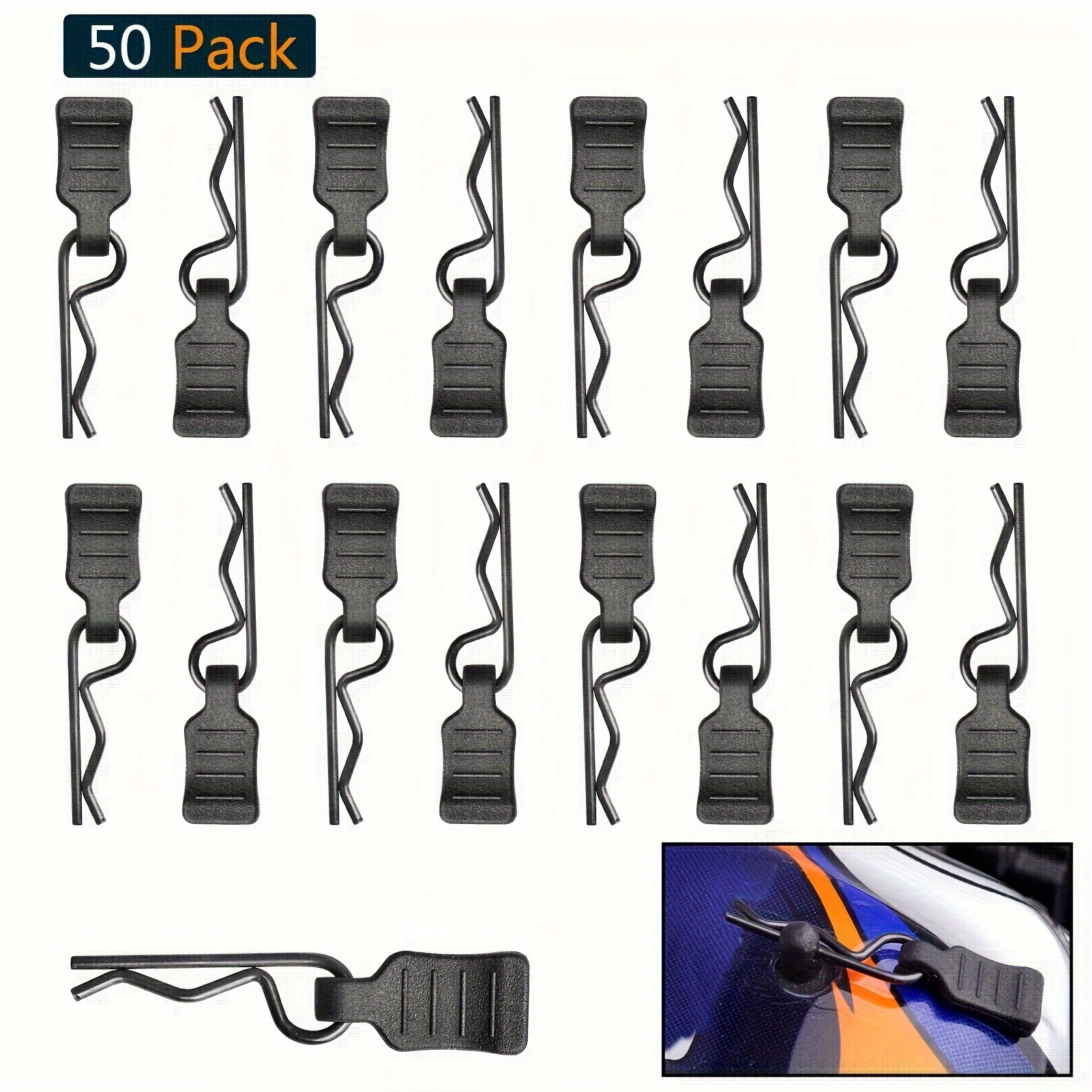 

50pcs Hobbypark Rc Body Clips With Pull Tabs, Steel R Pins For 1/18 Trx4m Scx24 1/16 Rc Vehicles Truck Buggy Shell Replacement Parts - Black