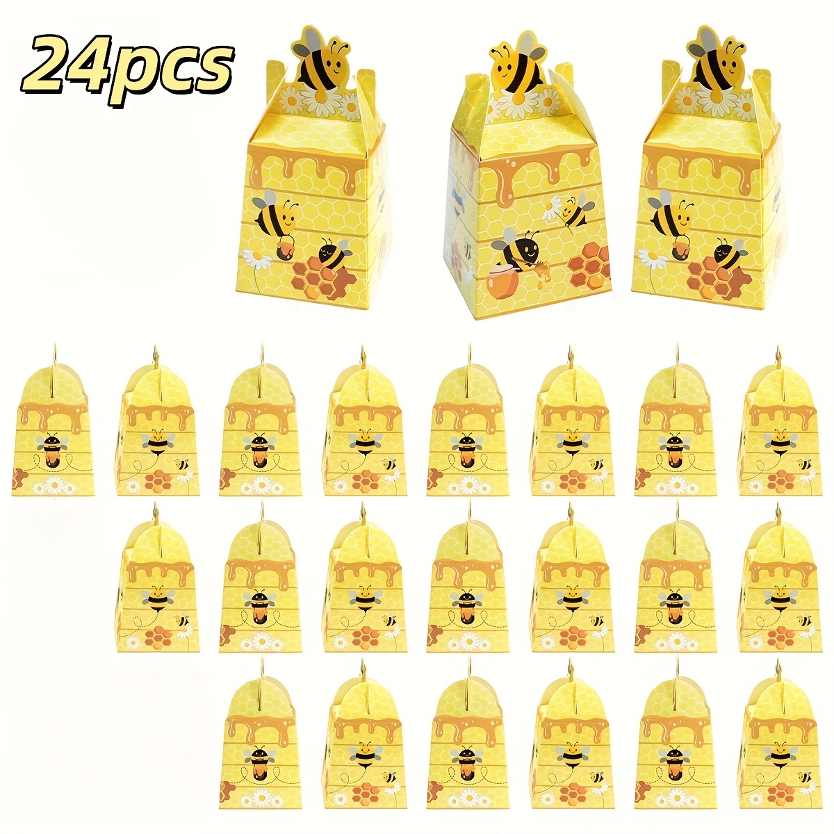 TEMU Gift For Her/him 24pcs Honeycomb Favor Boxes - Cartoon Honeycomb Design With Cute Bee Floral Patterns, And White Paper Party Favor Boxes,